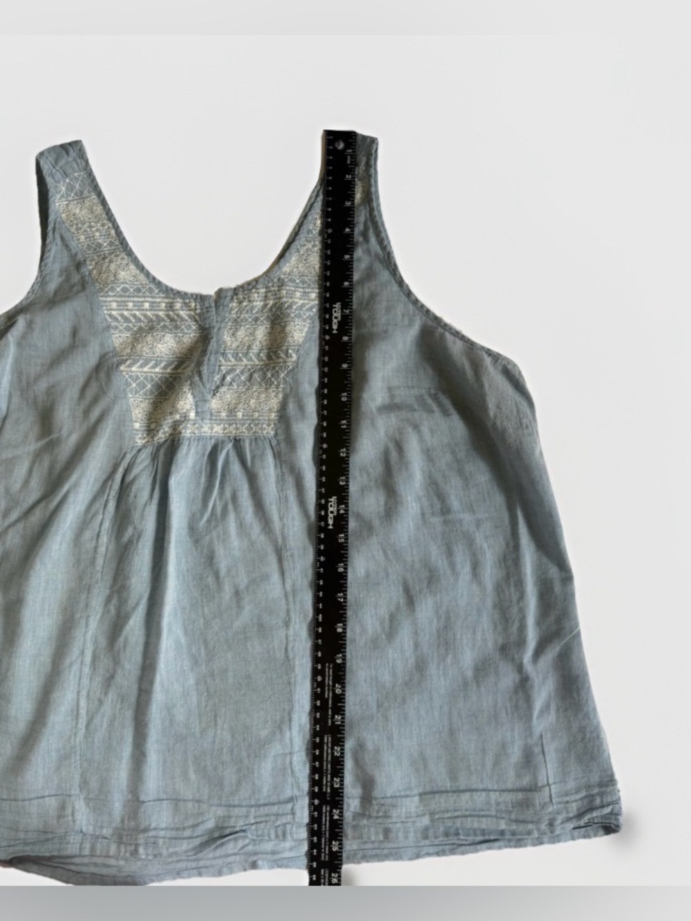 Embroidered Chambray Boho Tank Top Sleeveless V-Neck Blouse XXL Cottagecore READ - Picture 8 of 10